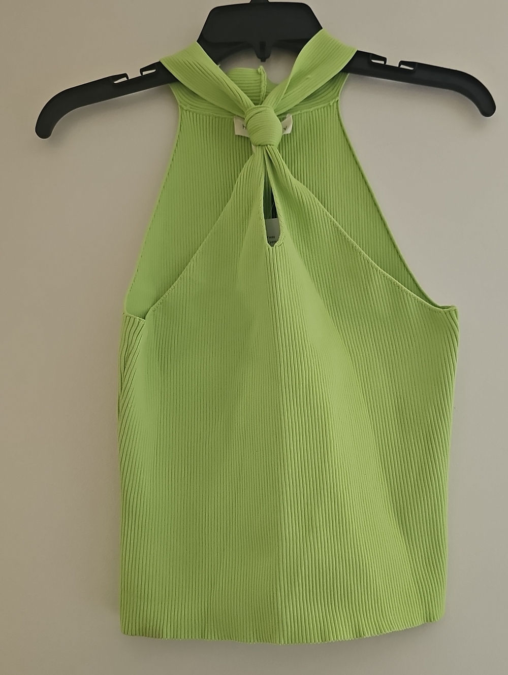 Sleeveless Tie-Neck Ribbed Tank Top - Lime Green
